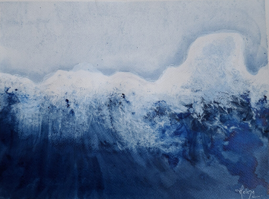 Encre bleue sur papier de Hélène Carpentier artiste peintre "Dans les profondeurs de l'âme" 32 x 24 cm, 2026