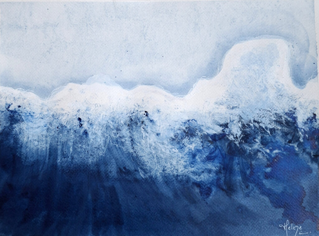 Encre bleue sur papier de Hélène Carpentier artiste peintre "Dans les profondeurs de l'âme" 32 x 24 cm, 2026